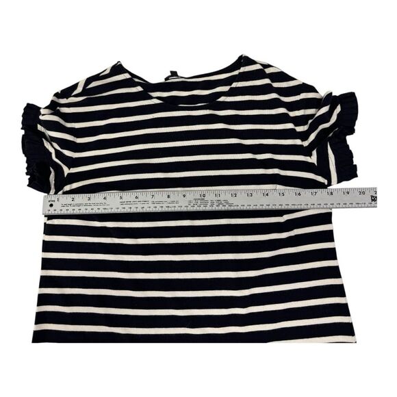 Talbots Petites Navy White Striped Ruffle Sleeve Knit Top MP - Picture 6 of 7